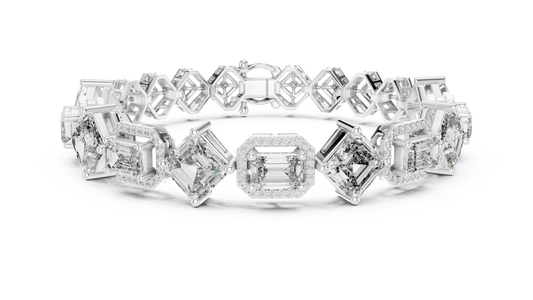 Princess & Emerald-Cut Diamond Tennis Chain Bracelet – Platinum & White Gold Luxury