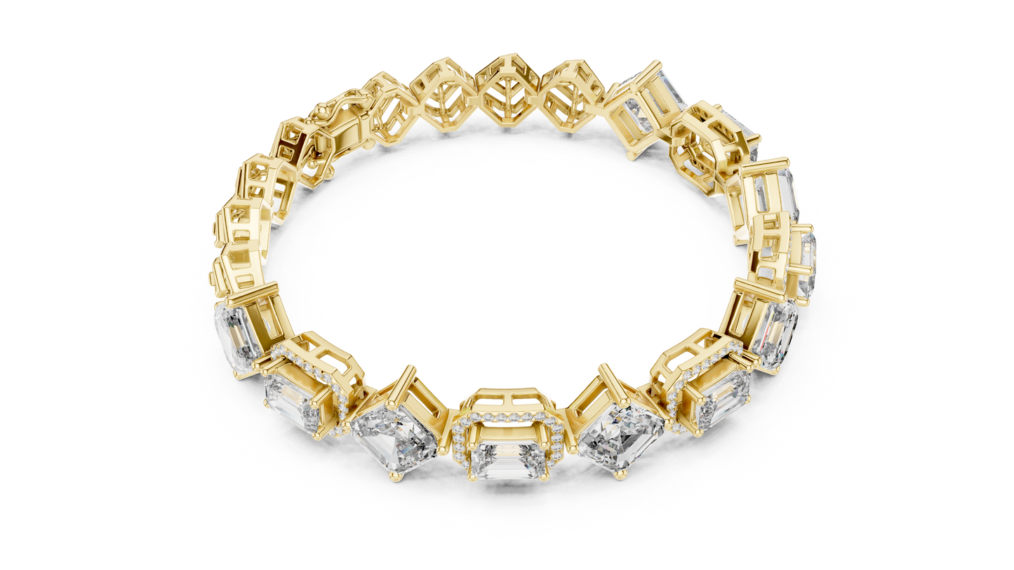 Princess & Emerald-Cut Diamond Tennis Chain Bracelet – Platinum & White Gold Luxury