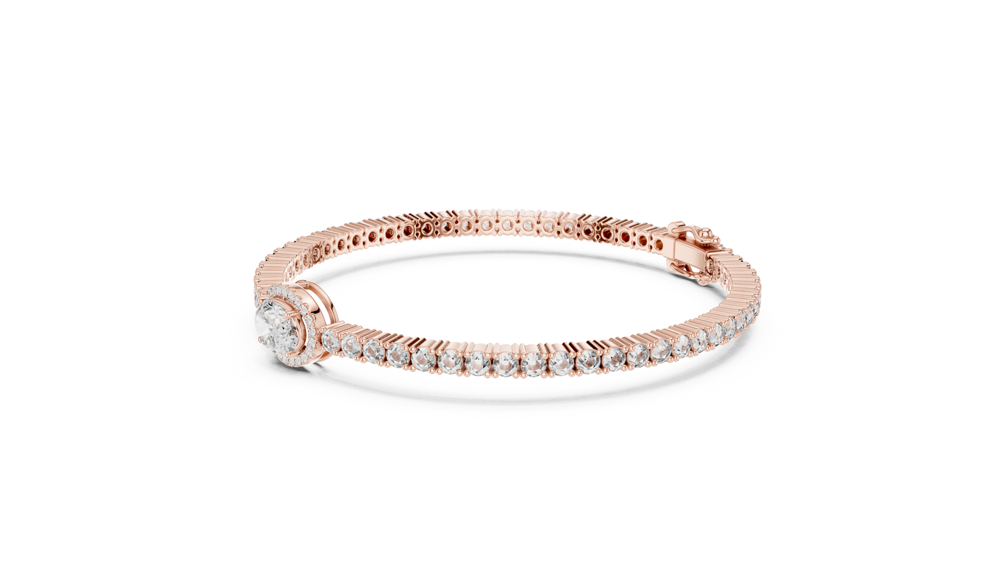 Oval Halo Diamond Tennis Bracelet in 14K Yellow Gold