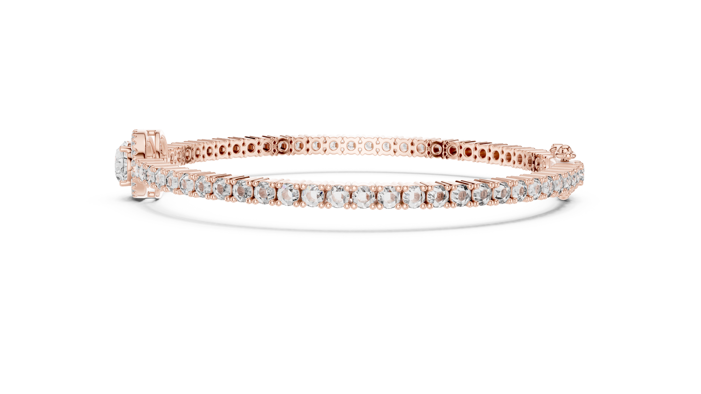 Oval Halo Diamond Tennis Bracelet in 14K Yellow Gold