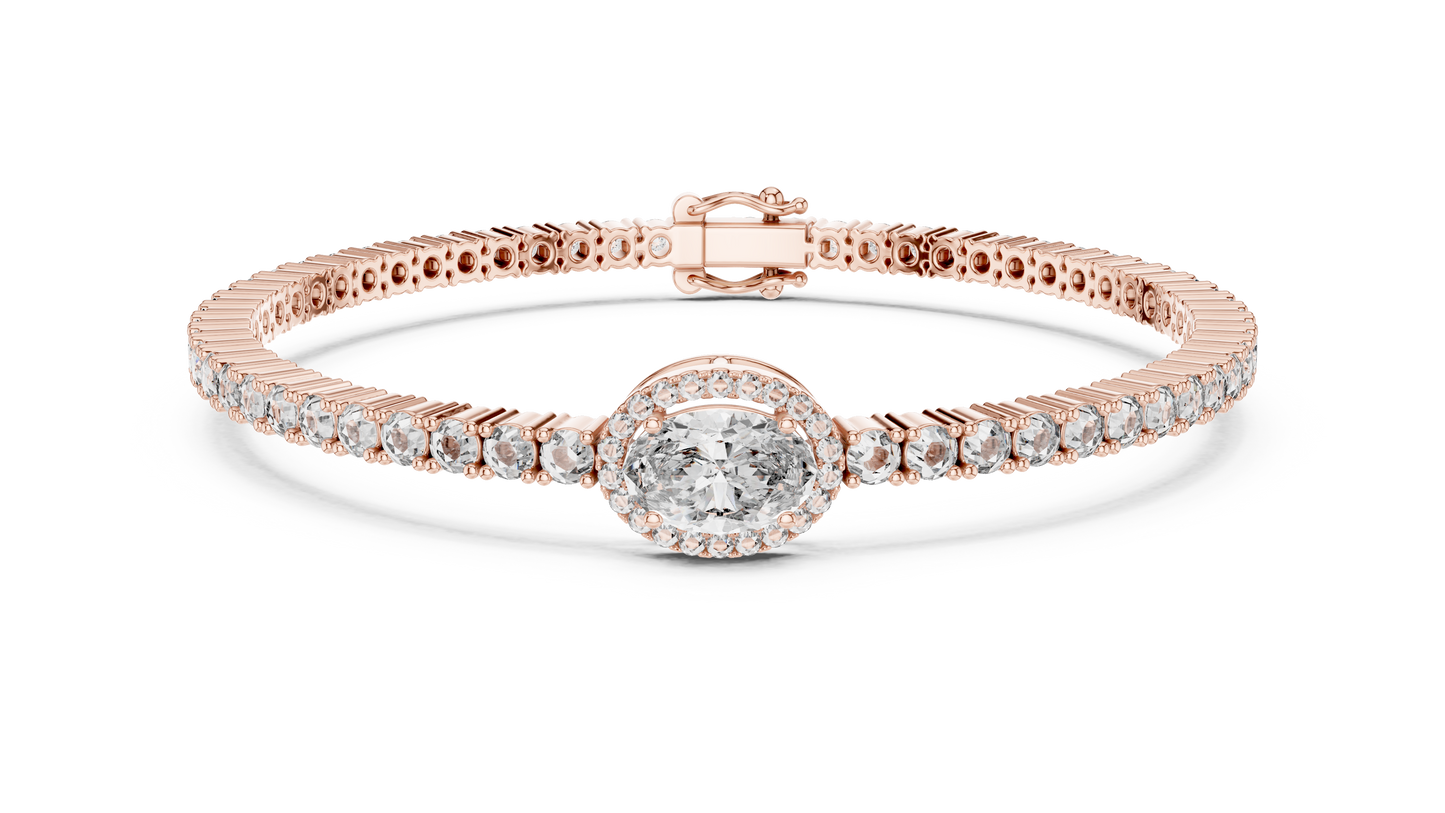Oval Halo Diamond Tennis Bracelet in 14K Yellow Gold