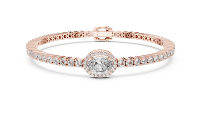 Oval Halo Diamond Tennis Bracelet in 14K Yellow Gold