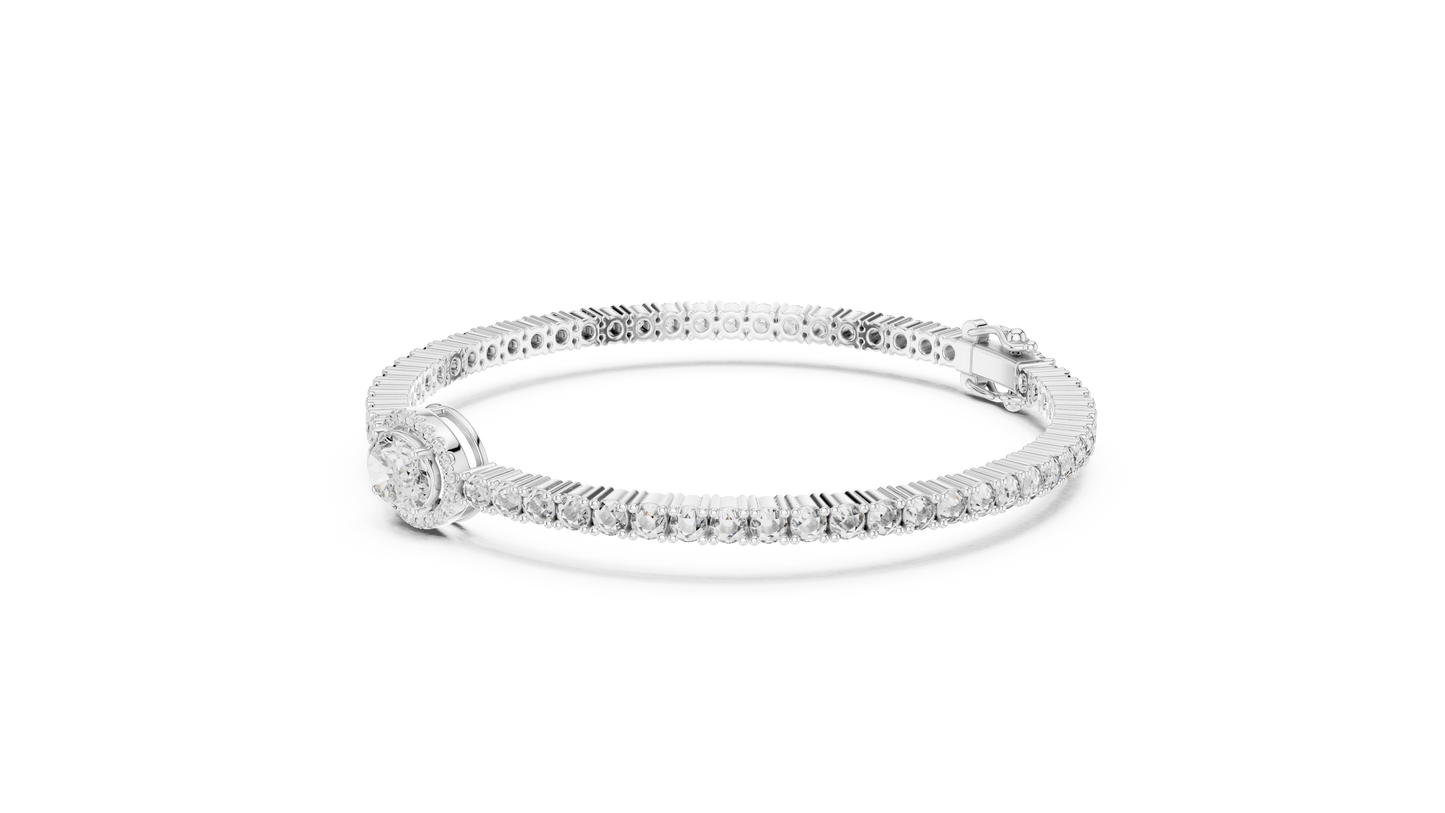 Oval Halo Diamond Tennis Bracelet in 14K Yellow Gold