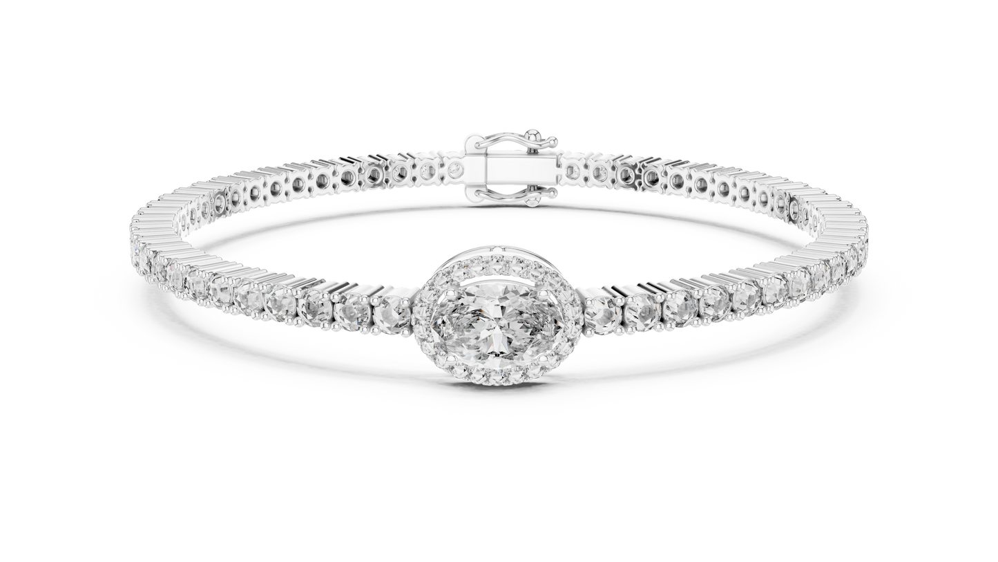 Oval Halo Diamond Tennis Bracelet in 14K Yellow Gold