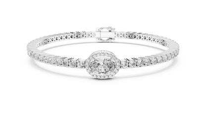 Oval Halo Diamond Tennis Bracelet in 14K Yellow Gold