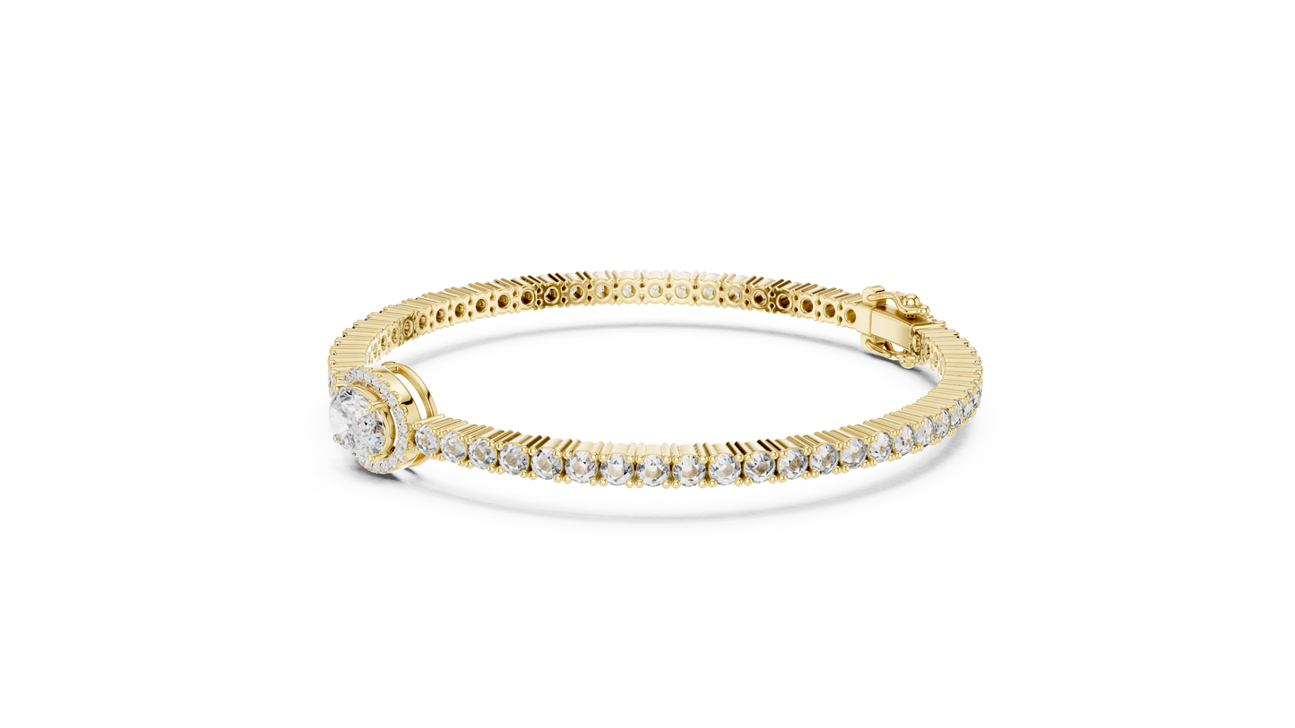 Oval Halo Diamond Tennis Bracelet in 14K Yellow Gold