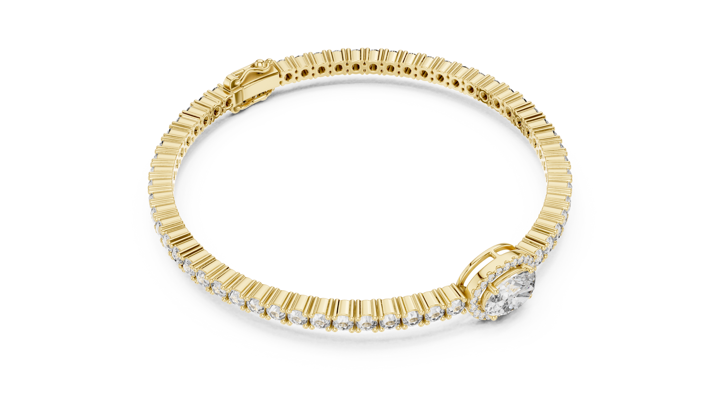 Oval Halo Diamond Tennis Bracelet in 14K Yellow Gold