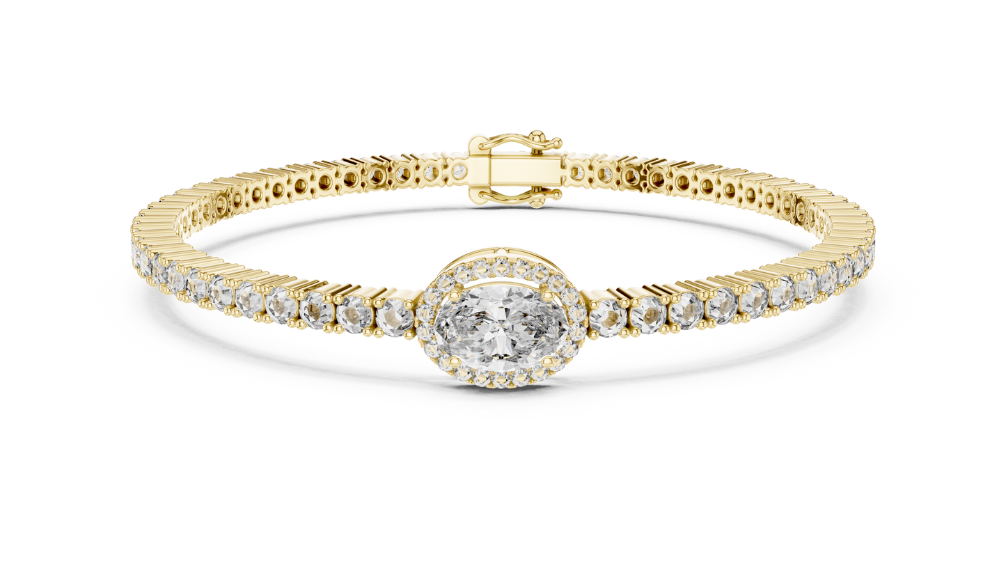 Oval Halo Diamond Tennis Bracelet in 14K Yellow Gold