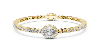 Oval Halo Diamond Tennis Bracelet in 14K Yellow Gold