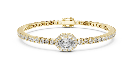 Oval Halo Diamond Tennis Bracelet in 14K Yellow Gold