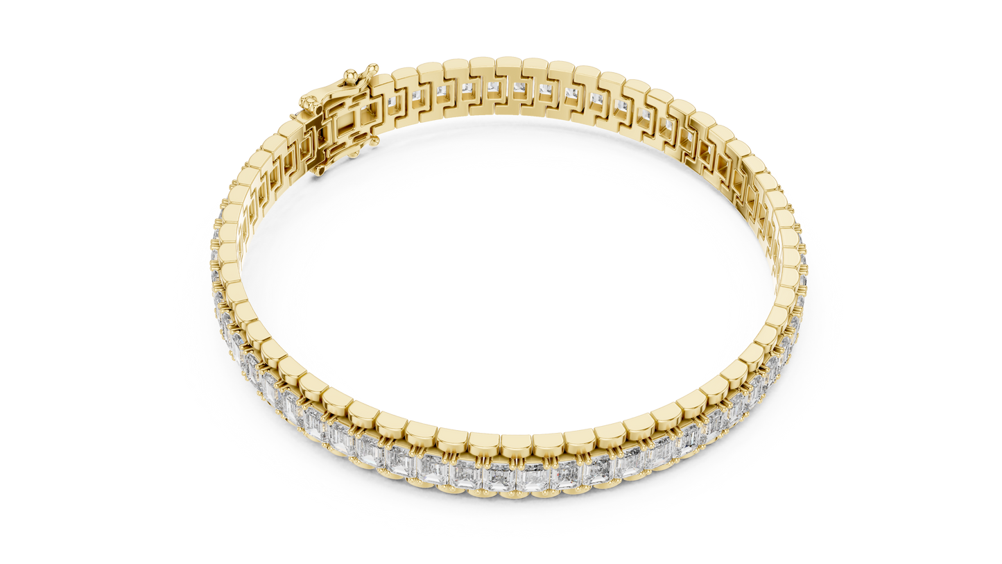 Men's Emerald Cut Diamond Tennis Bracelet in 14K Yellow Gold