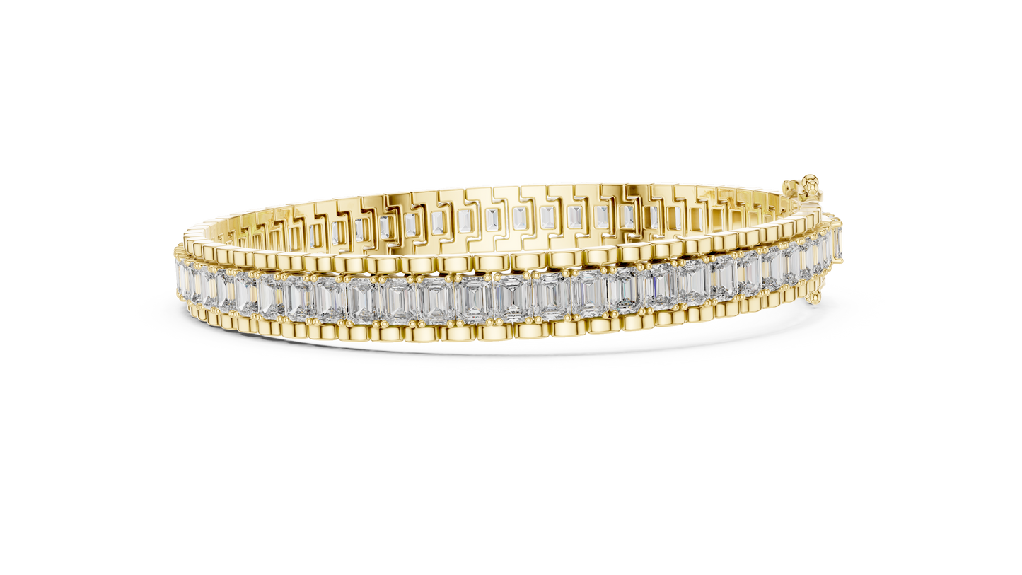 Men's Emerald Cut Diamond Tennis Bracelet in 14K Yellow Gold