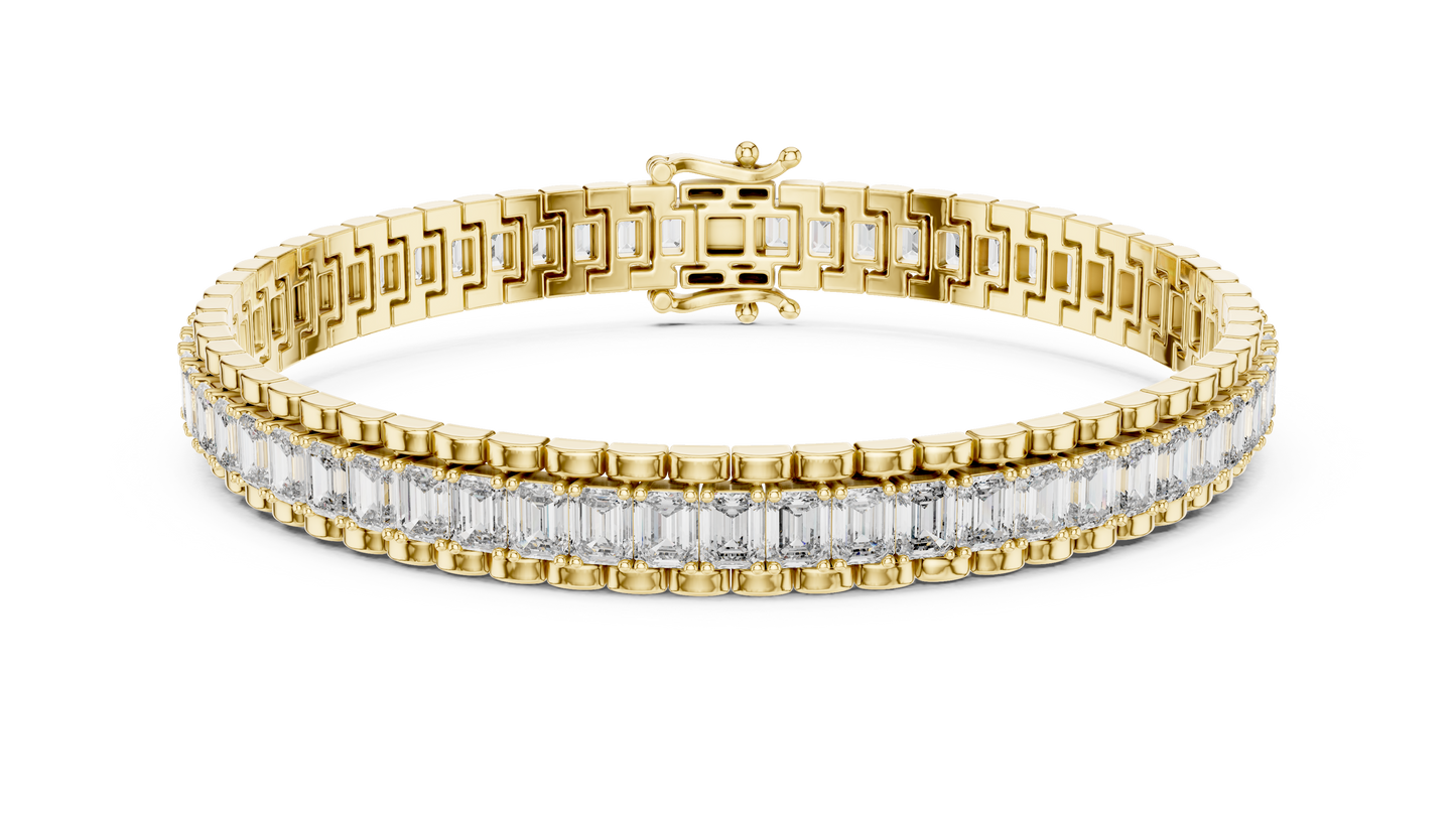 Men's Emerald Cut Diamond Tennis Bracelet in 14K Yellow Gold