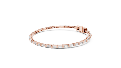 Men's Baguette Diamond Tennis Bracelet in 14K Rose Gold