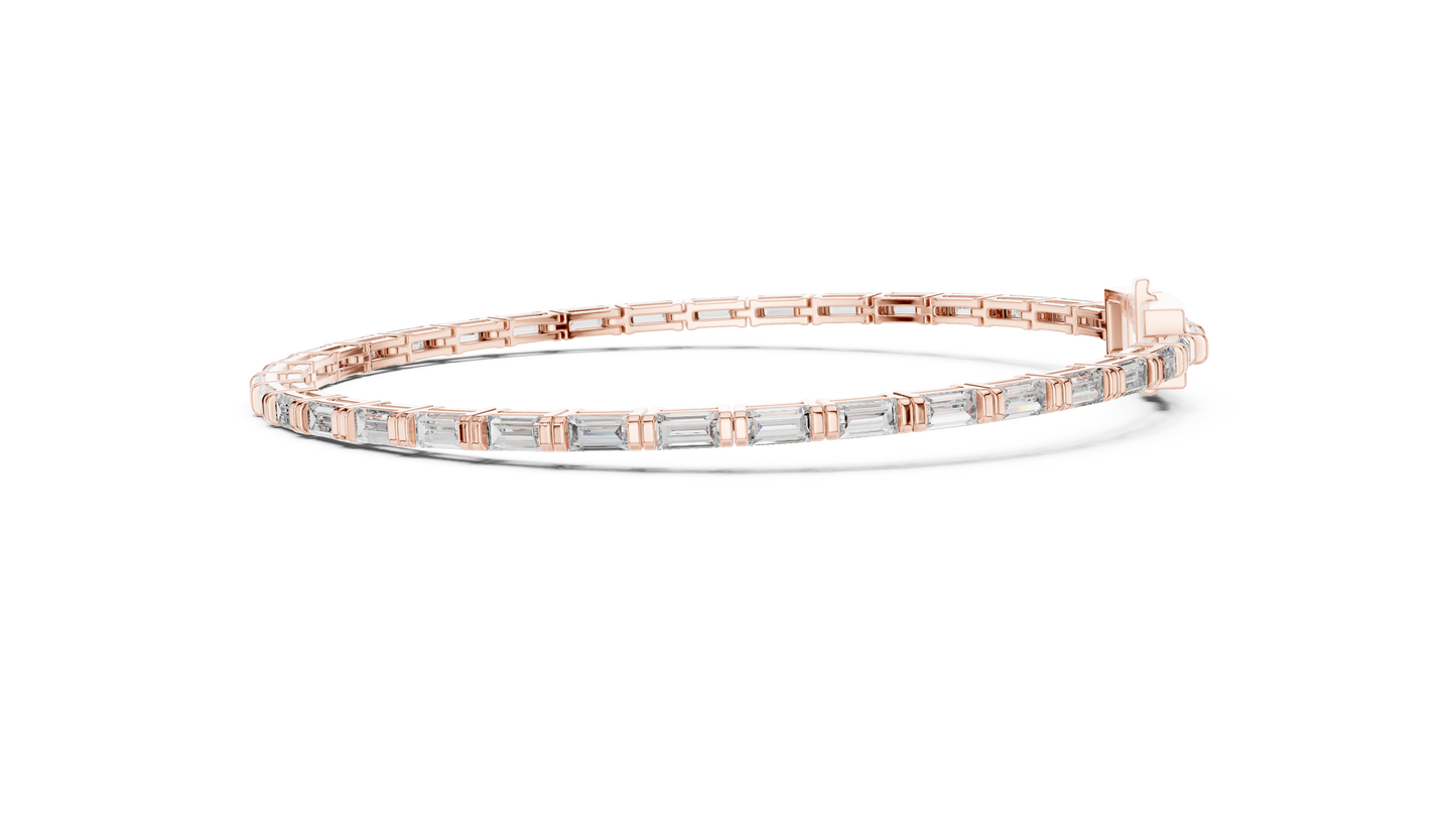 Men's Baguette Diamond Tennis Bracelet in 14K Rose Gold