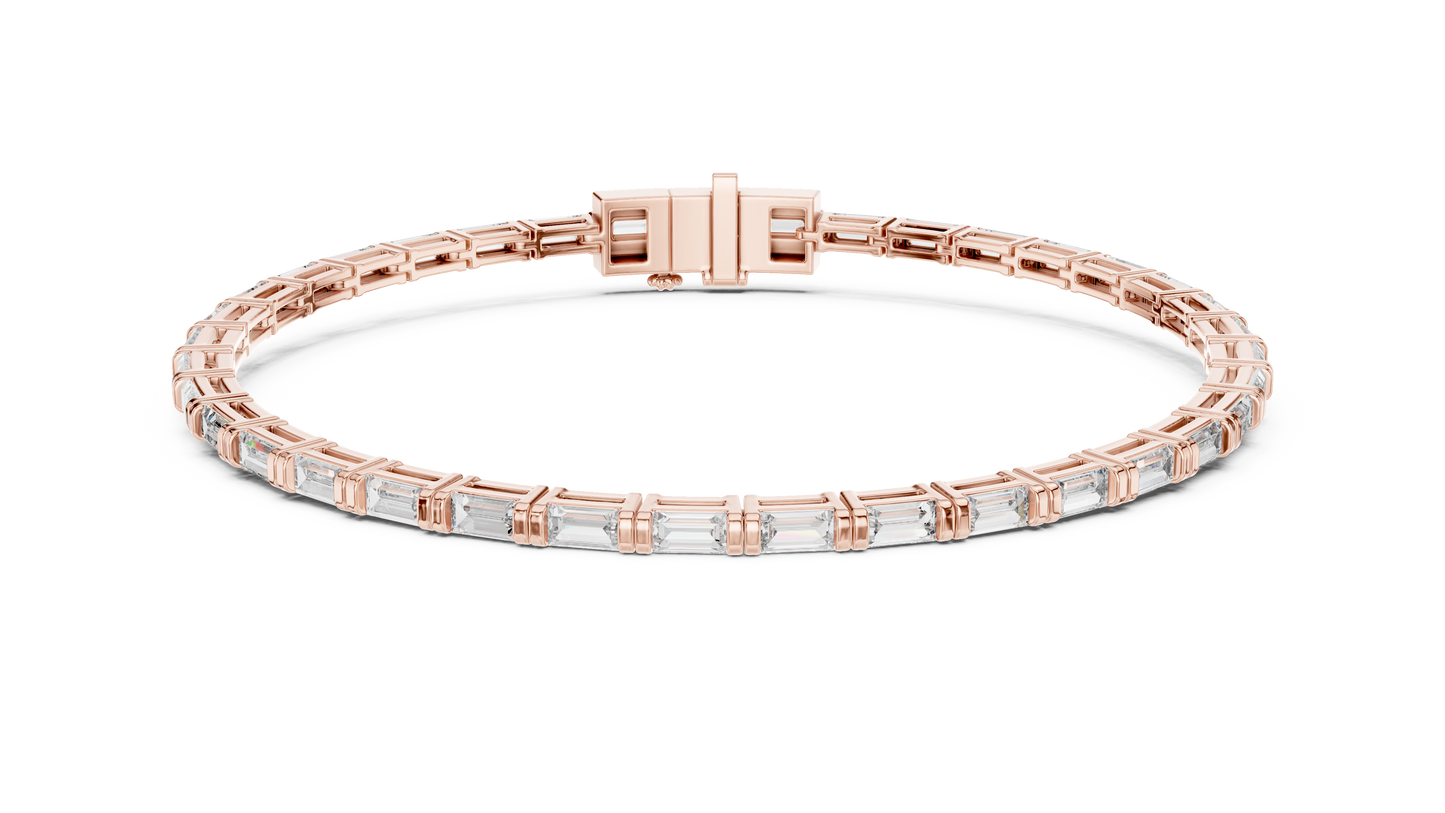 Men's Baguette Diamond Tennis Bracelet in 14K Rose Gold