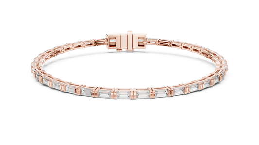 Men's Baguette Diamond Tennis Bracelet in 14K Rose Gold