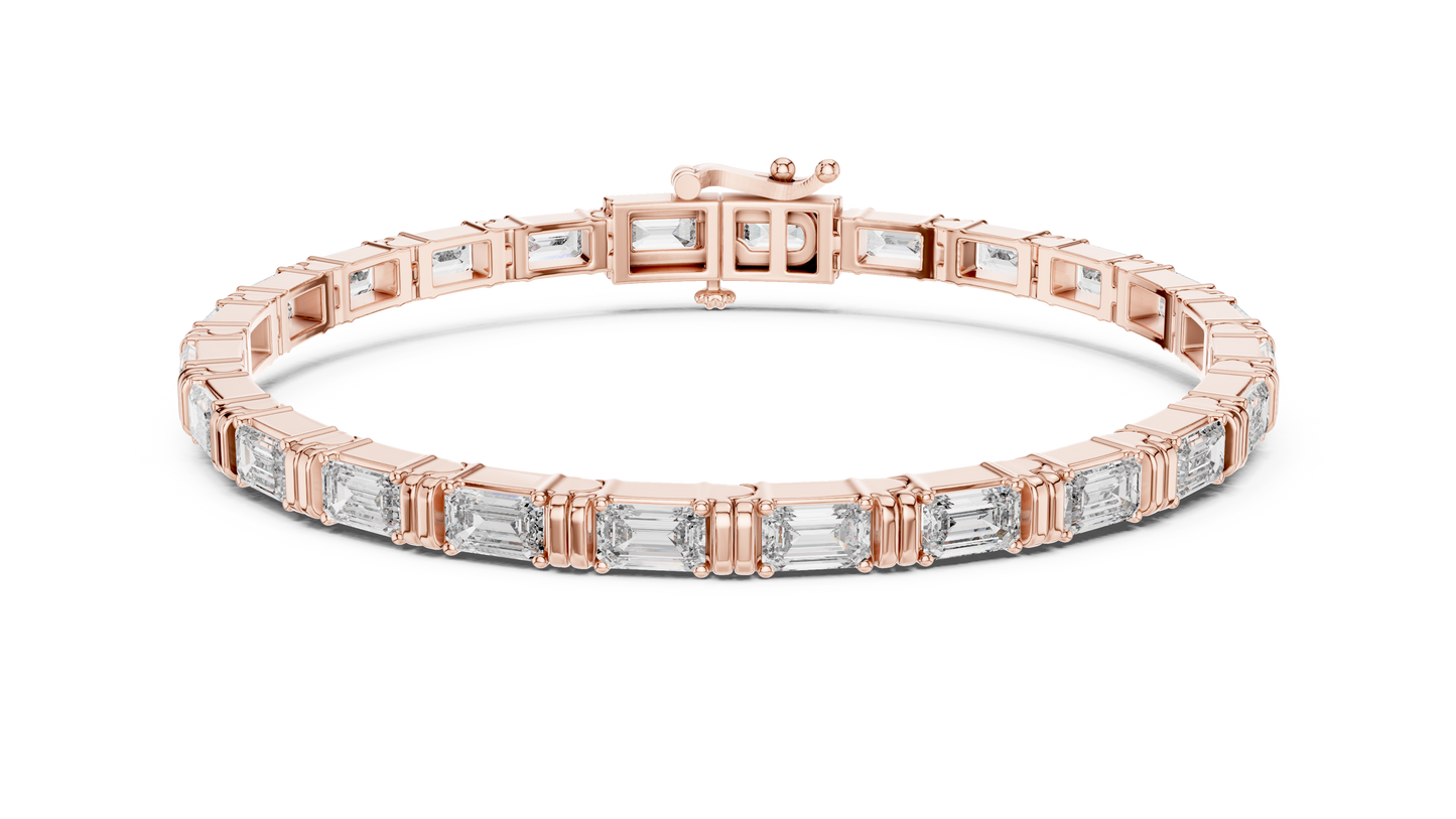 14K Yellow Gold Men's Emerald Cut Diamond Tennis Bracelet