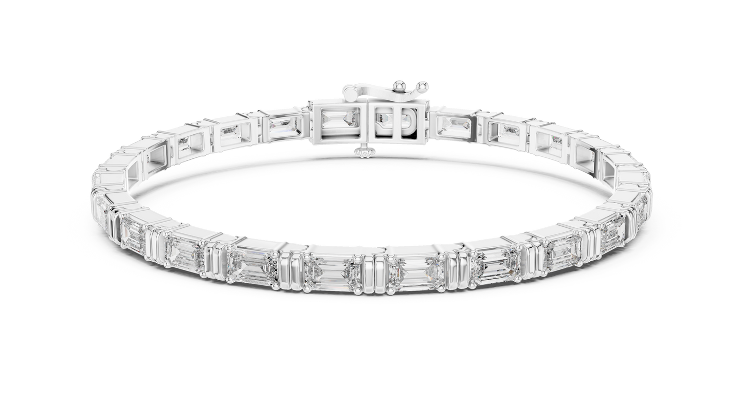 14K Yellow Gold Men's Emerald Cut Diamond Tennis Bracelet