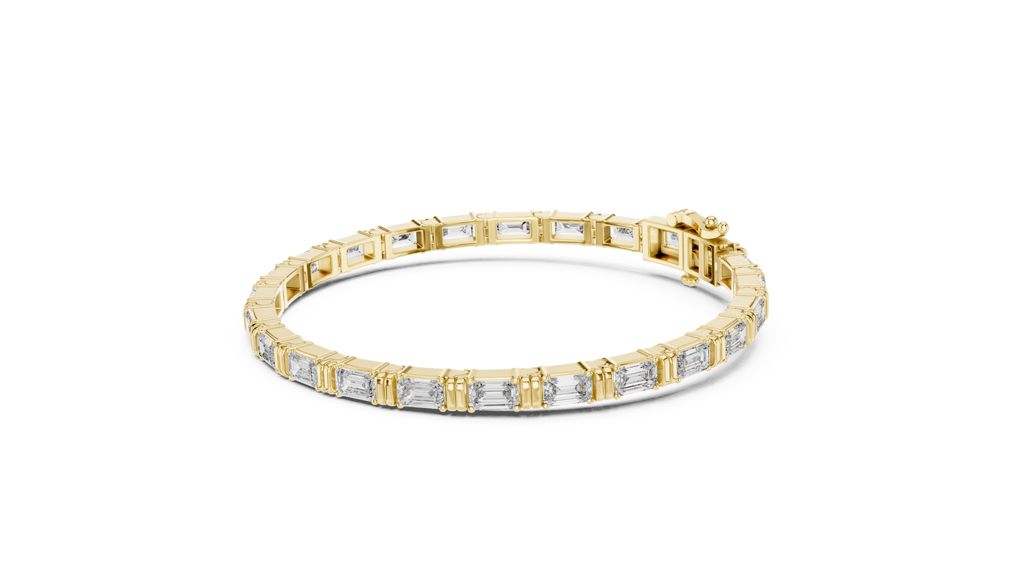 14K Yellow Gold Men's Emerald Cut Diamond Tennis Bracelet