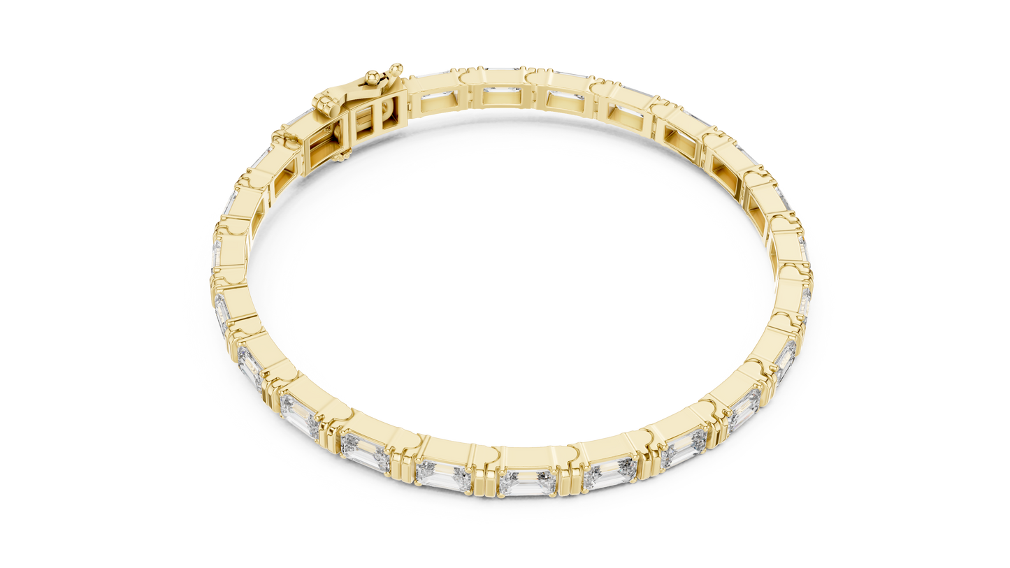 14K Yellow Gold Men's Emerald Cut Diamond Tennis Bracelet