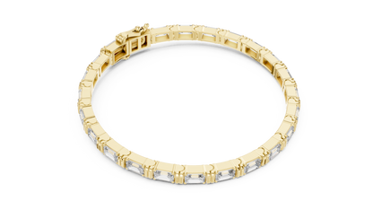 14K Yellow Gold Men's Emerald Cut Diamond Tennis Bracelet