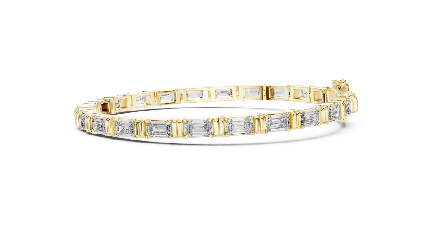 14K Yellow Gold Men's Emerald Cut Diamond Tennis Bracelet