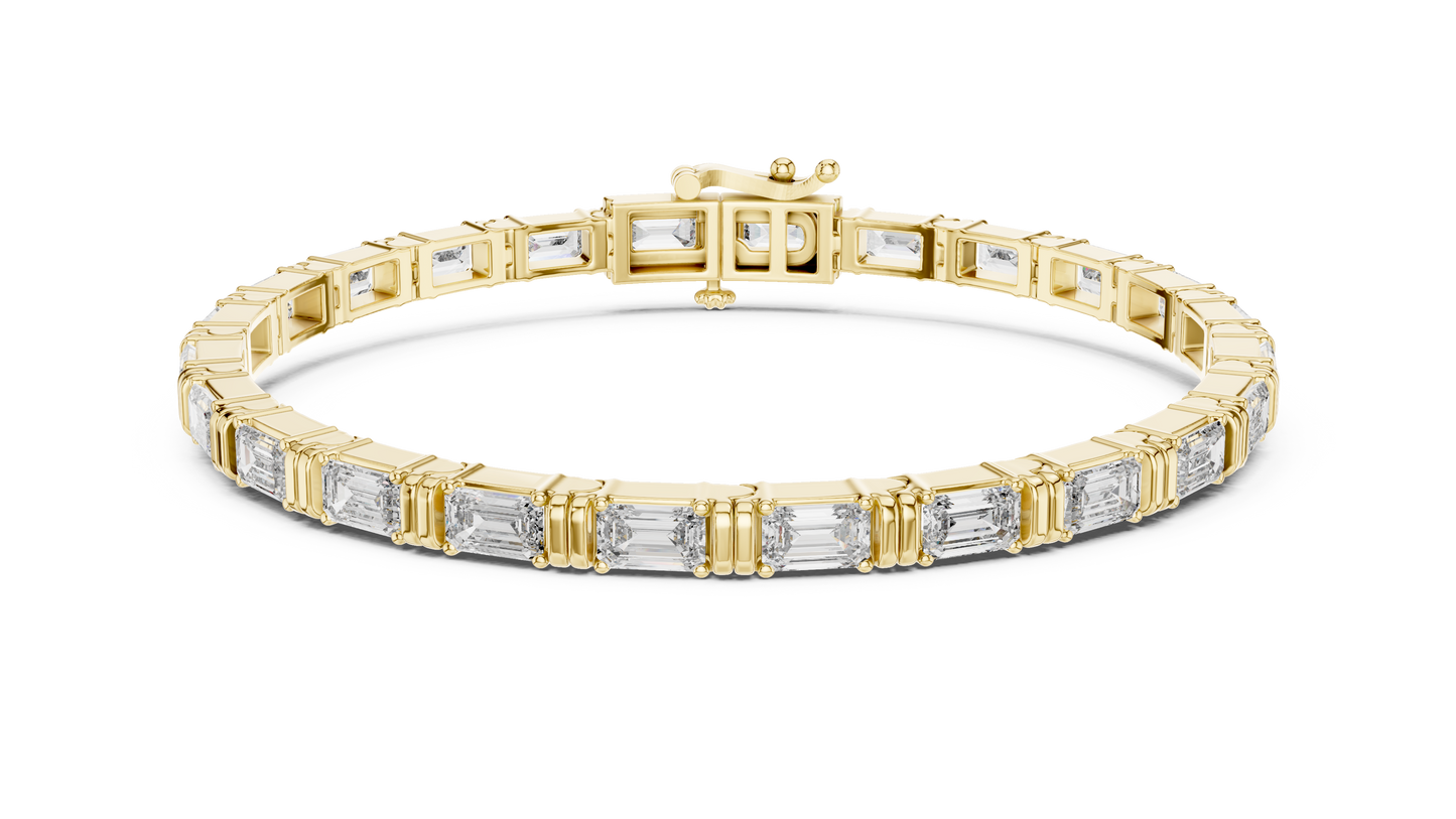 14K Yellow Gold Men's Emerald Cut Diamond Tennis Bracelet