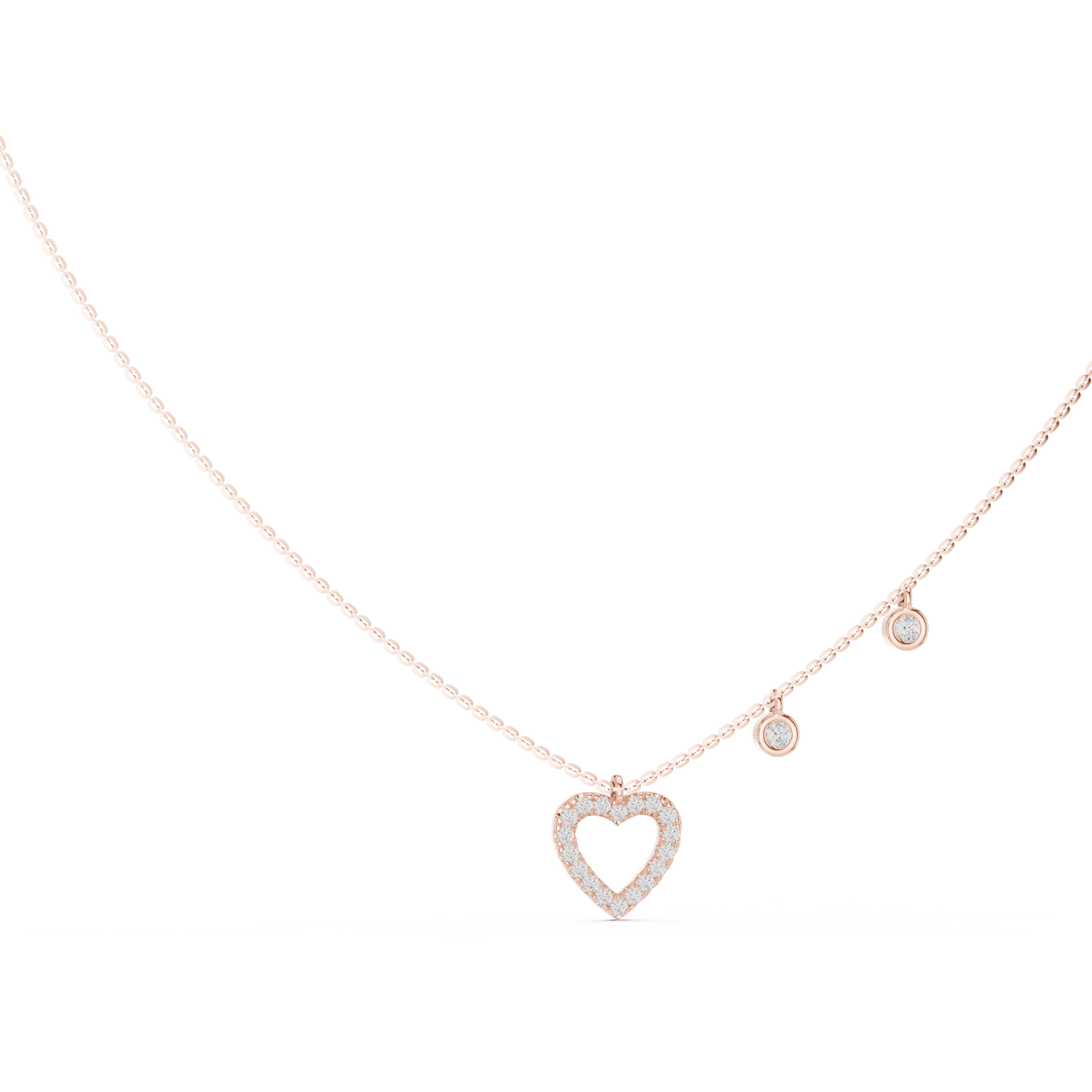 Delicate Lab Grown Diamond Open Heart Necklace in White Gold | Dainty Heart Pendant Necklace