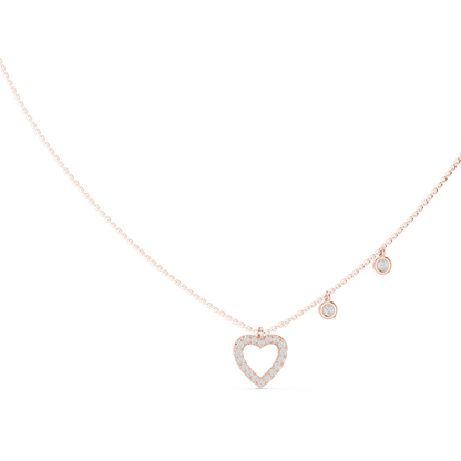 Delicate Lab Grown Diamond Open Heart Necklace in White Gold | Dainty Heart Pendant Necklace