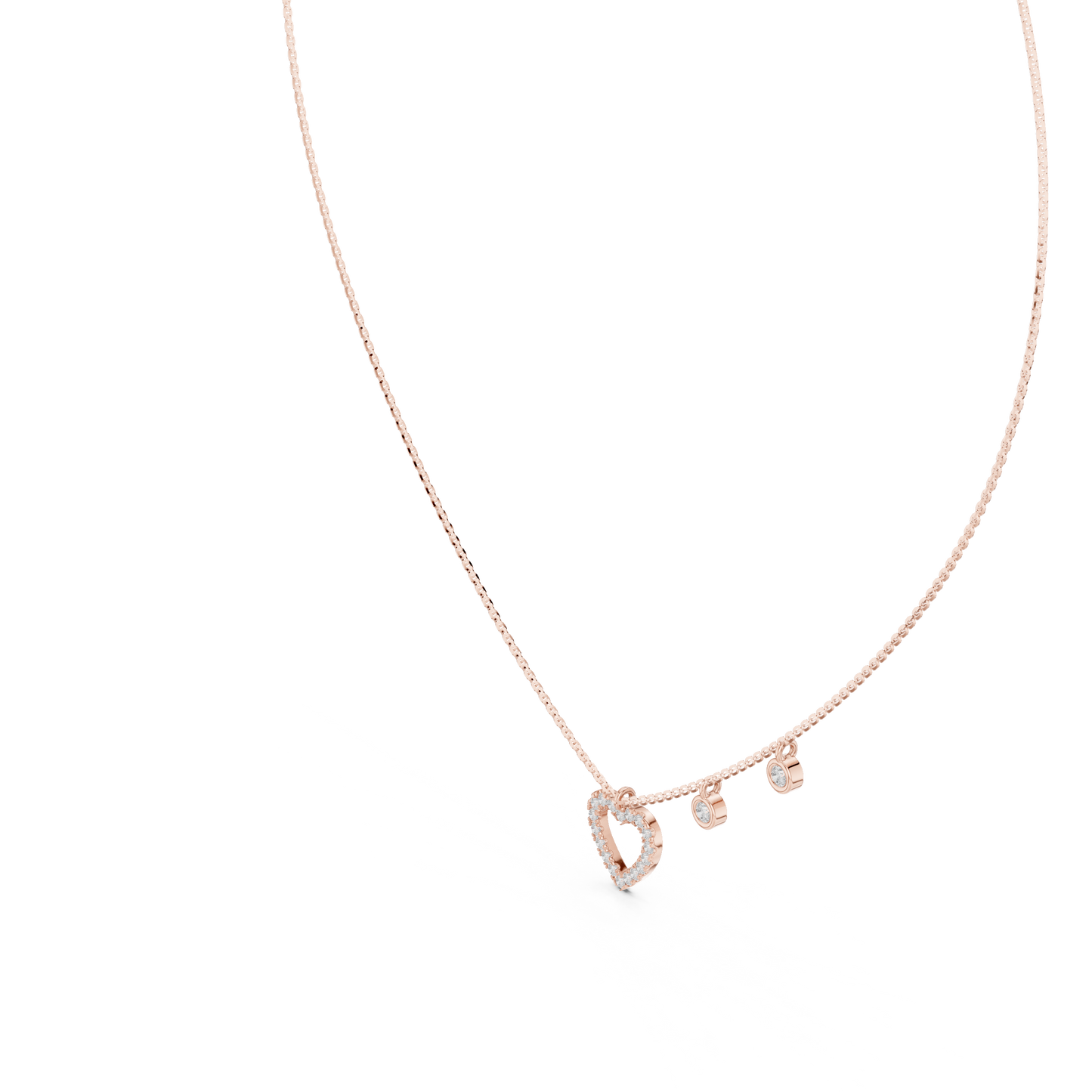Delicate Lab Grown Diamond Open Heart Necklace in White Gold | Dainty Heart Pendant Necklace