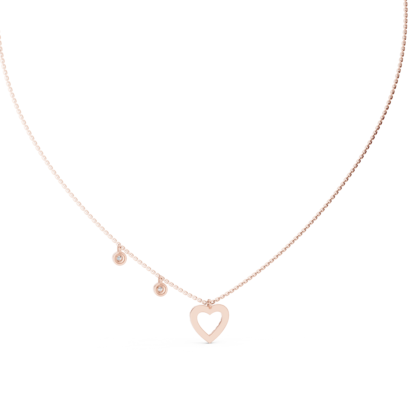 Delicate Lab Grown Diamond Open Heart Necklace in White Gold | Dainty Heart Pendant Necklace