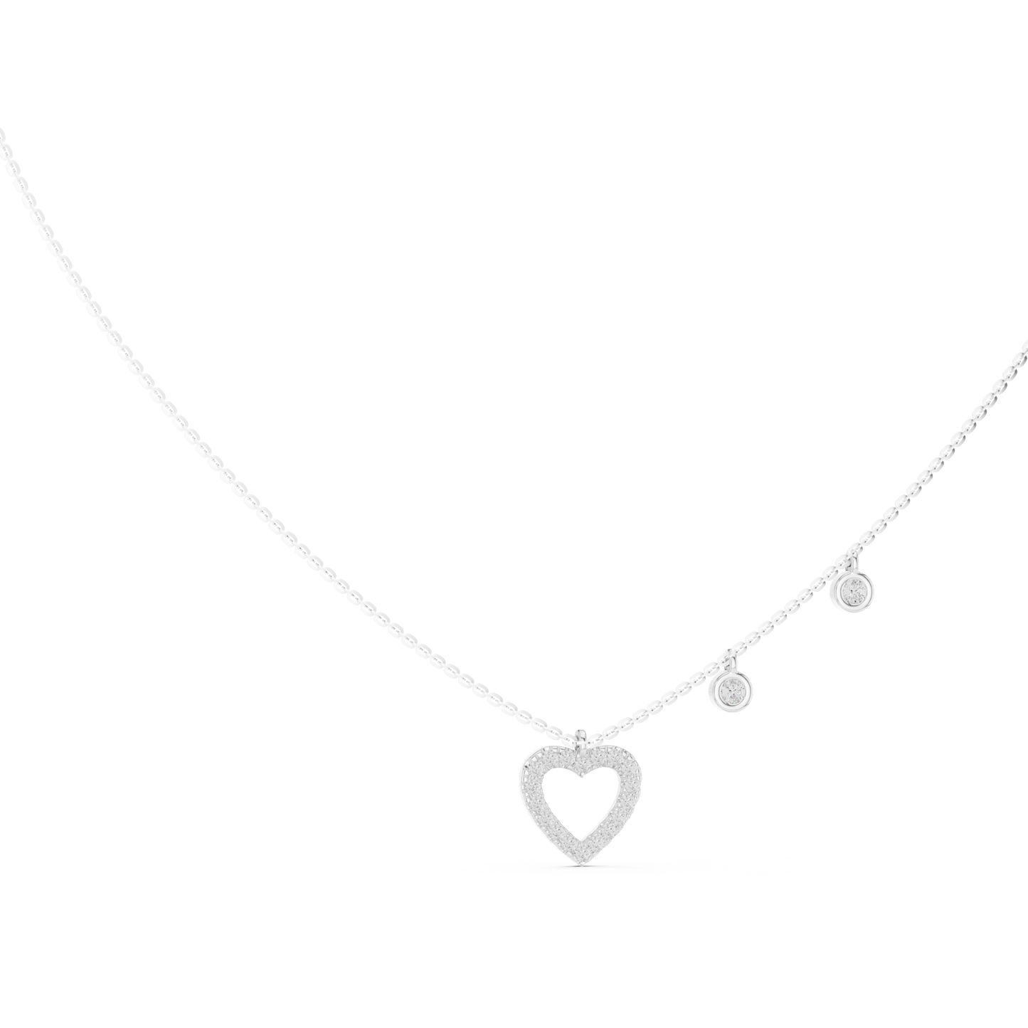 Delicate Lab Grown Diamond Open Heart Necklace in White Gold | Dainty Heart Pendant Necklace
