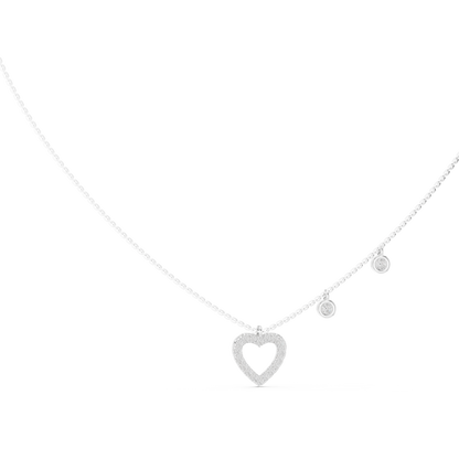 Delicate Lab Grown Diamond Open Heart Necklace in White Gold | Dainty Heart Pendant Necklace