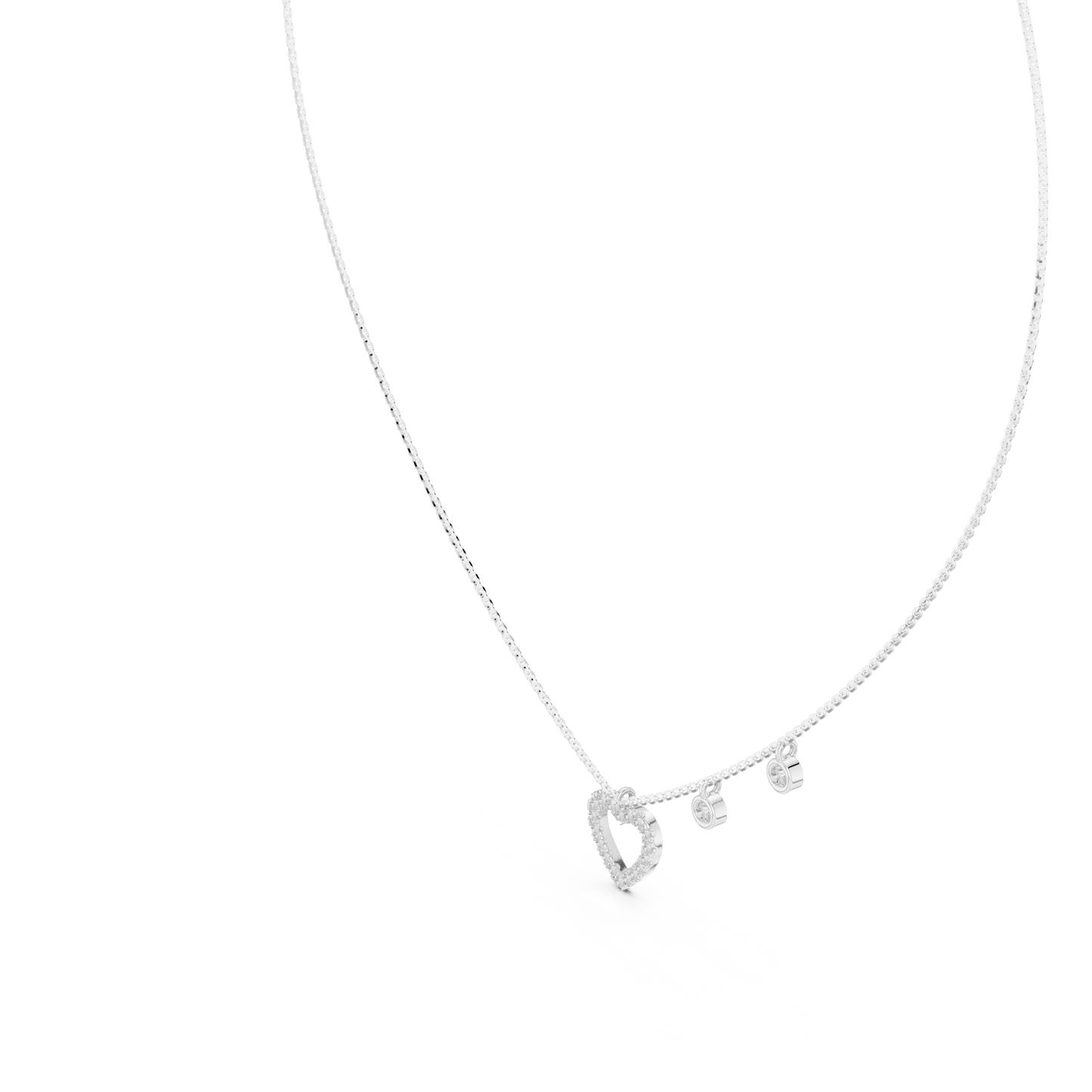 Delicate Lab Grown Diamond Open Heart Necklace in White Gold | Dainty Heart Pendant Necklace