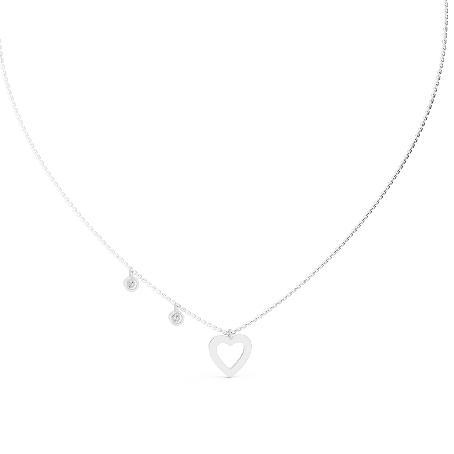 Delicate Lab Grown Diamond Open Heart Necklace in White Gold | Dainty Heart Pendant Necklace