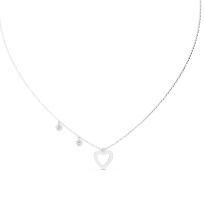 Delicate Lab Grown Diamond Open Heart Necklace in White Gold | Dainty Heart Pendant Necklace