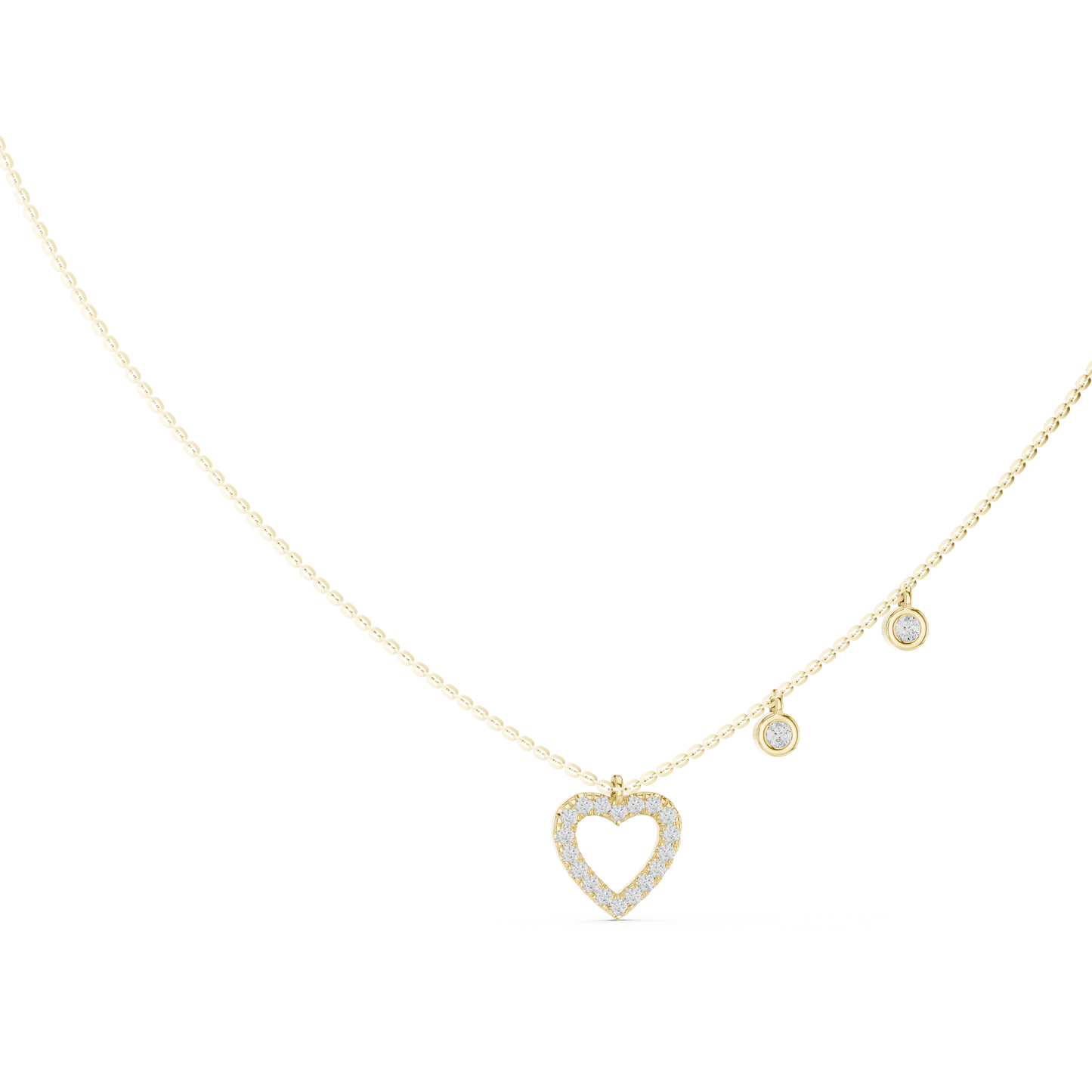 Delicate Lab Grown Diamond Open Heart Necklace in White Gold | Dainty Heart Pendant Necklace