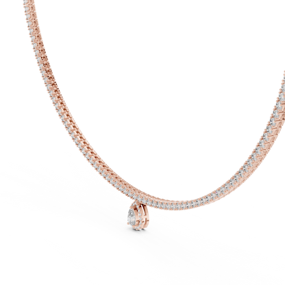Luxury Lab Grown Diamond Tennis Necklace with Pear Halo Drop Pendant in Rose Gold