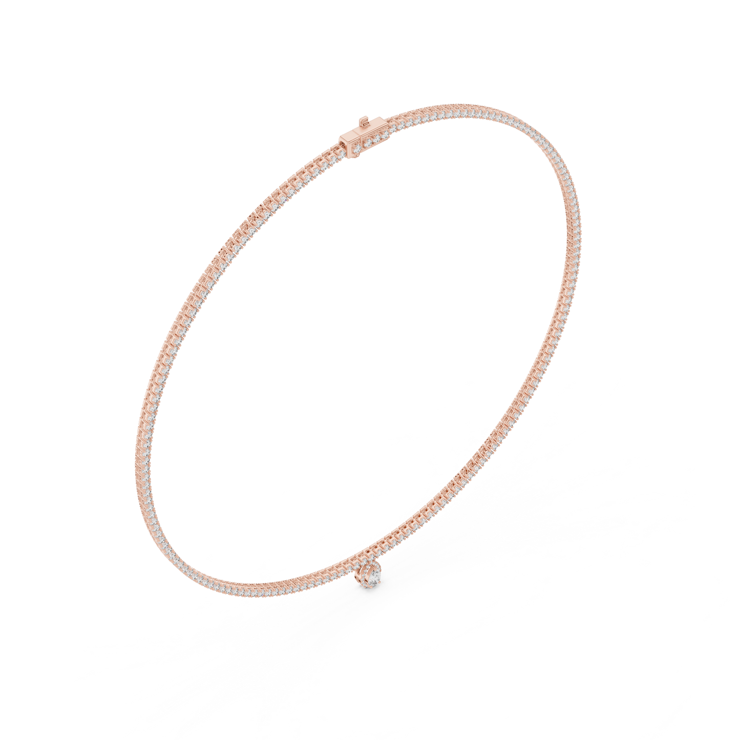 Luxury Lab Grown Diamond Tennis Necklace with Pear Halo Drop Pendant in Rose Gold