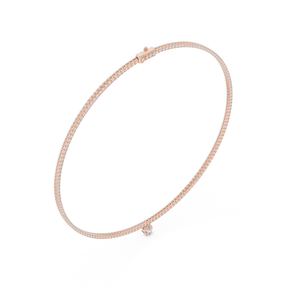 Luxury Lab Grown Diamond Tennis Necklace with Pear Halo Drop Pendant in Rose Gold