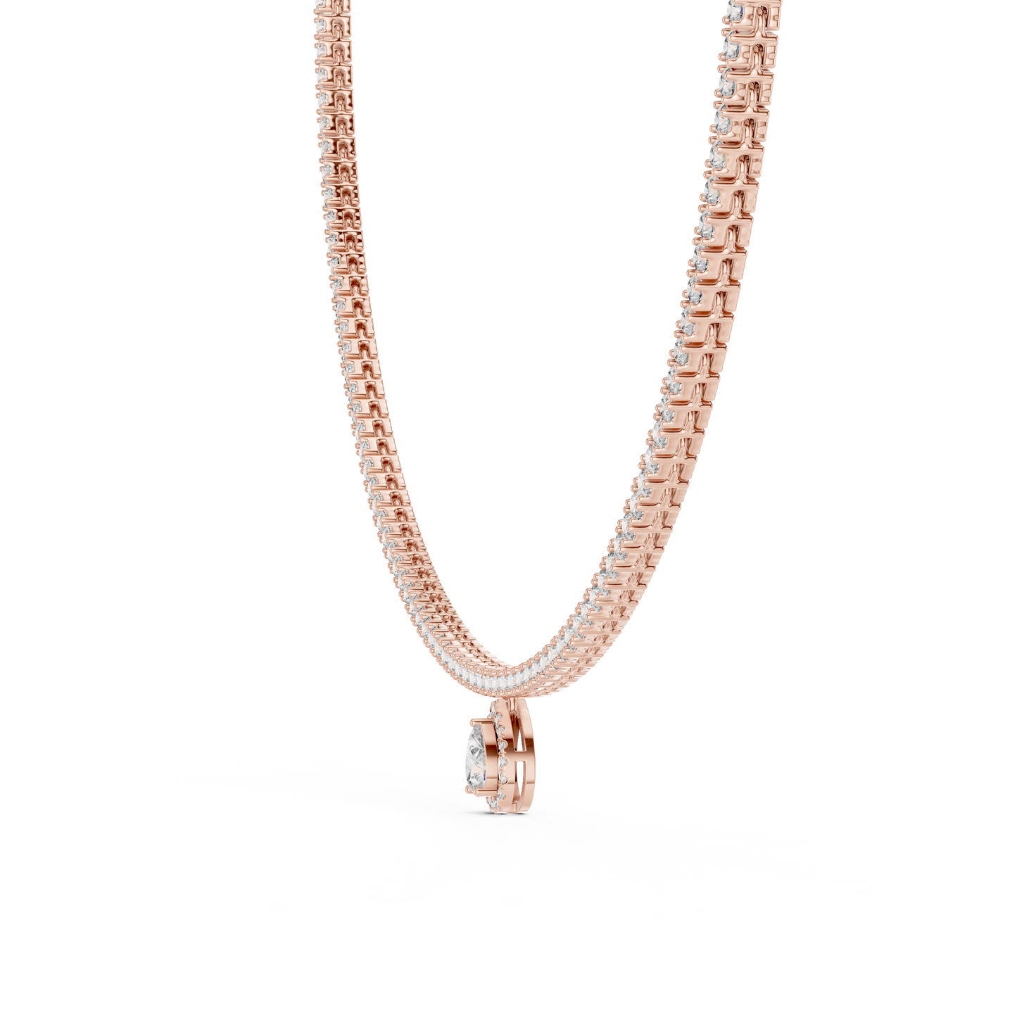 Luxury Lab Grown Diamond Tennis Necklace with Pear Halo Drop Pendant in Rose Gold