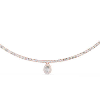 Luxury Lab Grown Diamond Tennis Necklace with Pear Halo Drop Pendant in Rose Gold