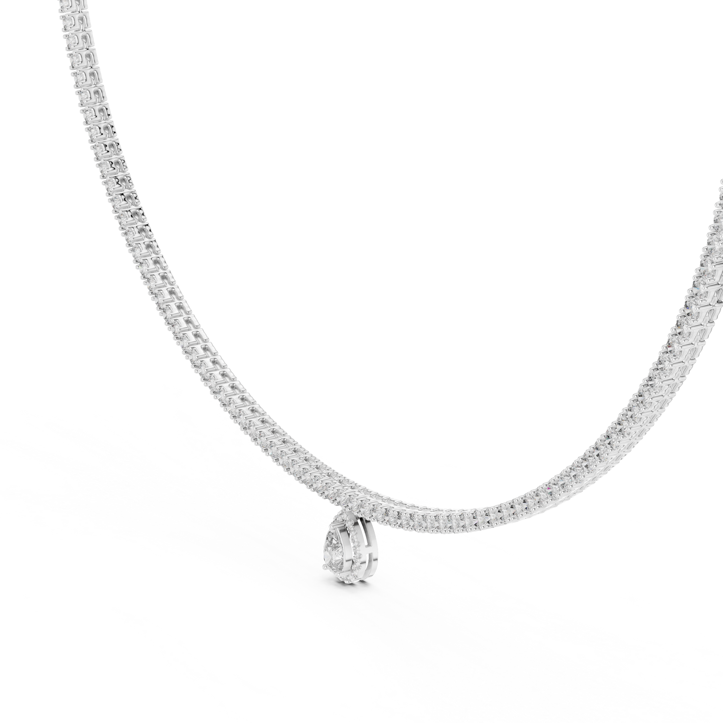 Luxury Lab Grown Diamond Tennis Necklace with Pear Halo Drop Pendant in Rose Gold