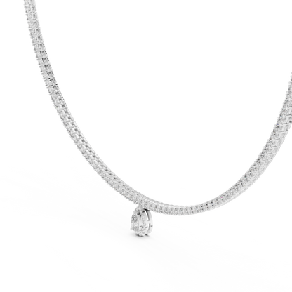 Luxury Lab Grown Diamond Tennis Necklace with Pear Halo Drop Pendant in Rose Gold