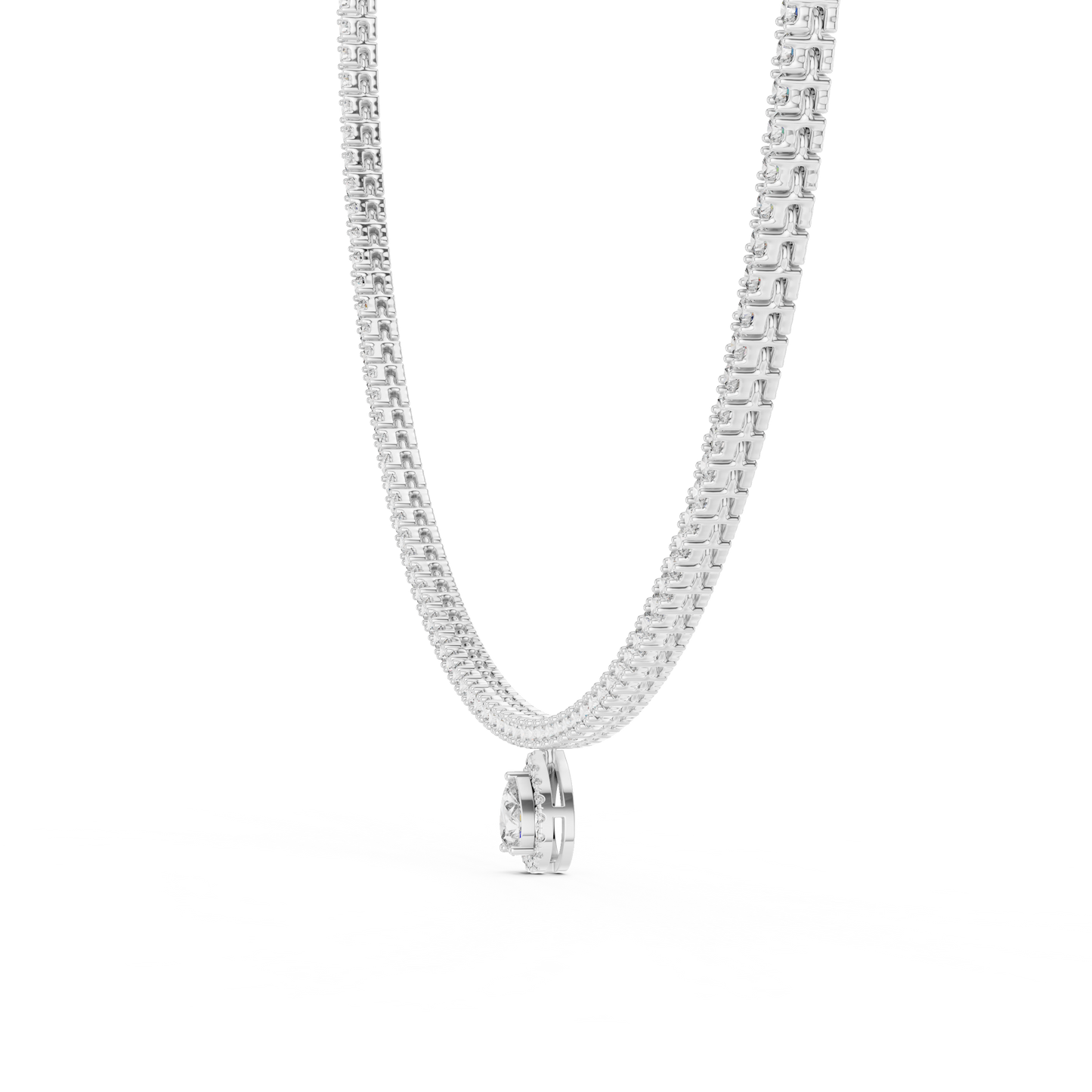 Luxury Lab Grown Diamond Tennis Necklace with Pear Halo Drop Pendant in Rose Gold