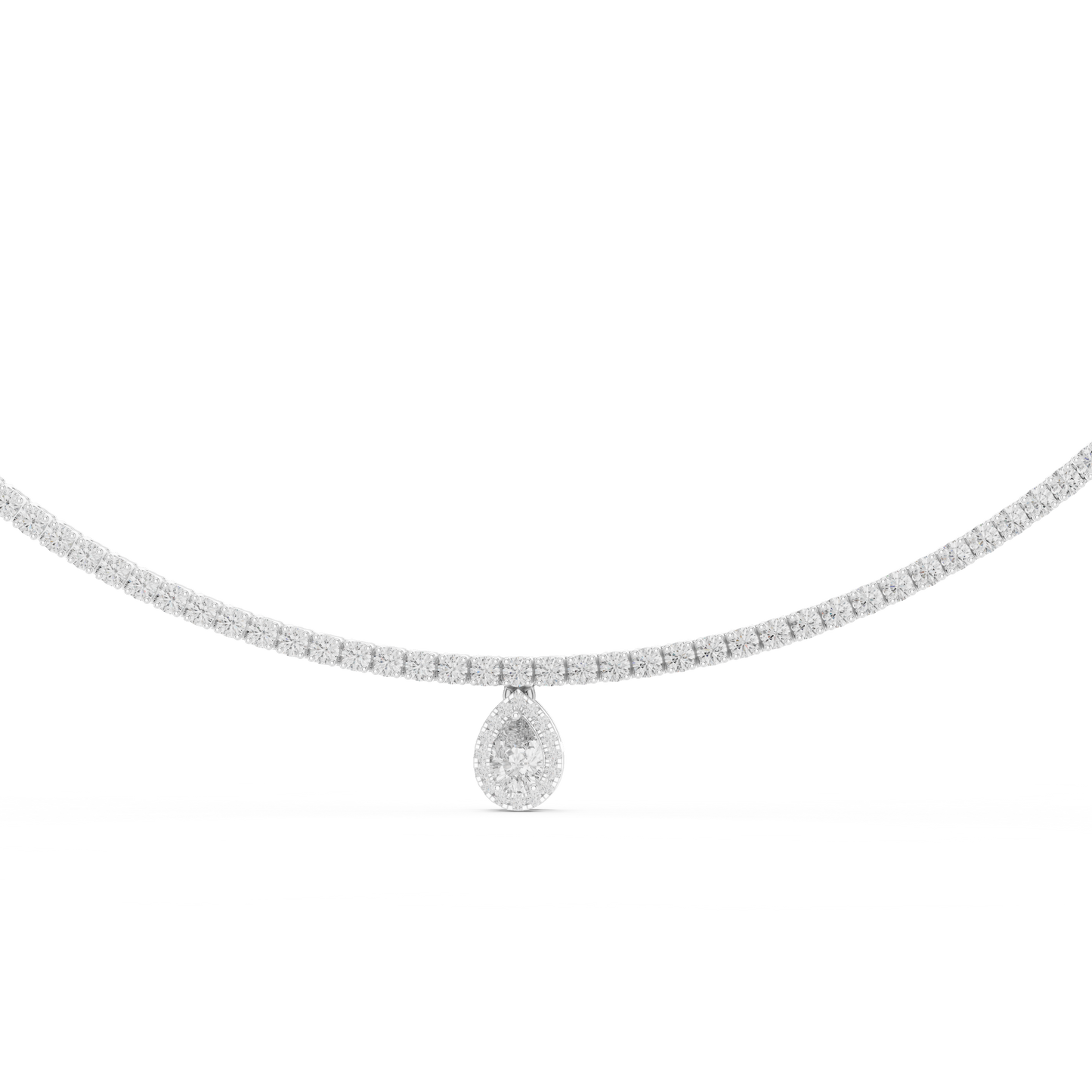 Luxury Lab Grown Diamond Tennis Necklace with Pear Halo Drop Pendant in Rose Gold