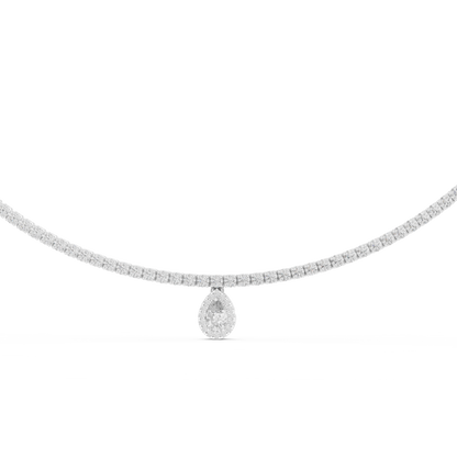 Luxury Lab Grown Diamond Tennis Necklace with Pear Halo Drop Pendant in Rose Gold