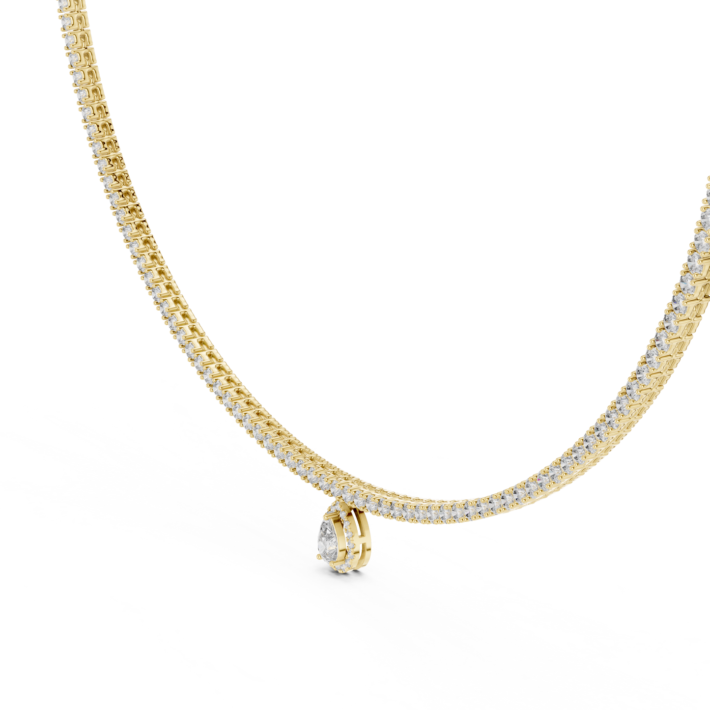 Luxury Lab Grown Diamond Tennis Necklace with Pear Halo Drop Pendant in Rose Gold