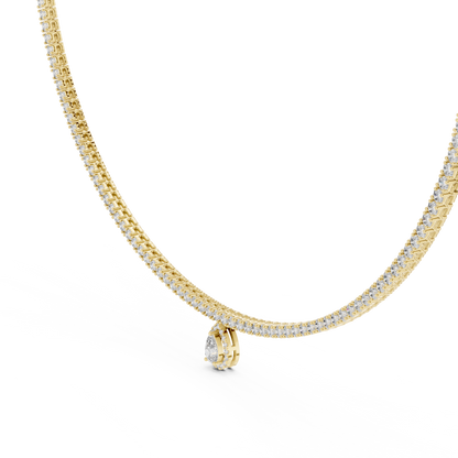 Luxury Lab Grown Diamond Tennis Necklace with Pear Halo Drop Pendant in Rose Gold